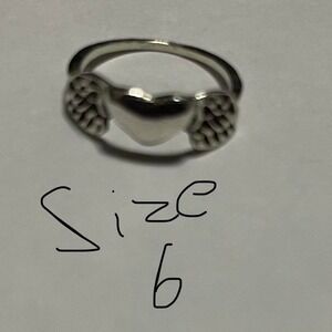 SIZE 6 Silver alt skater heart with heaven wings silver ring